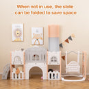 Single-slide playset folded for storage; adults must fold or adjust it while unoccupied