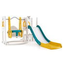 Yellow, green and white L-shaped toddler slide and swing set with fillable swing base