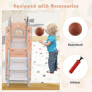 Pink playset basketball hoop with included ball and inflator