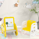 Yellow playset converted into an easel and child-size chair