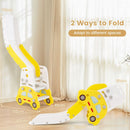 Two folded configurations of the yellow slide with dimensions