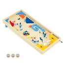 Wooden tabletop pinball game with three metal balls, spring launcher and colourful scoring features
