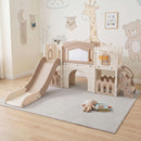 Light Brown slide playset shown in an indoor playroom