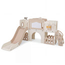 Light Brown kids activity slide playset with basketball hoop and whiteboard