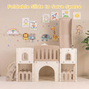 Light Brown playset with slide folded upright for storage