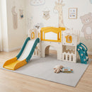 Orange slide playset shown in an indoor playroom