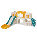 Orange kids activity slide playset with basketball hoop and whiteboard
