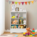 White Kids Bookcase with Four Cubbies and Toy Bin – White product view 1