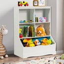White Kids Bookcase with Four Cubbies and Toy Bin – White product view 6