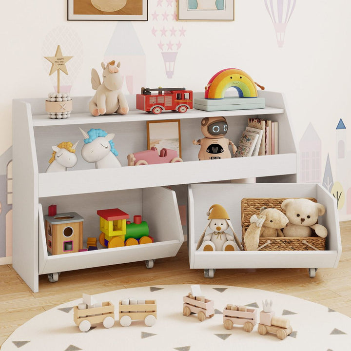 White Kids Storage Unit with Two Wheeled Drawers – White product view 1