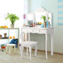 White Kids Vanity and Stool with Tri-Fold Mirror – White product view 1