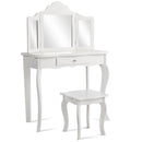 White Kids Vanity and Stool with Tri-Fold Mirror – White product view 2