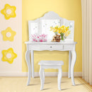 White Kids Vanity and Stool with Tri-Fold Mirror – White product view 6