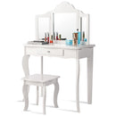 White Kids Vanity and Stool with Tri-Fold Mirror – White product view 9