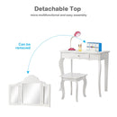 White Kids Vanity and Stool with Tri-Fold Mirror – White product view 12