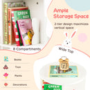 White Two-Tier Rotating Kids Bookcase with Bunny Bookends – White product view 9