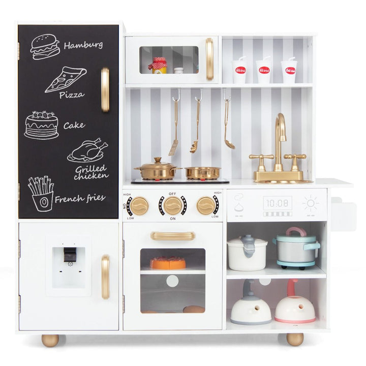 White Wooden Play Kitchen with Chalkboard, Lights and Sounds, White, view 2