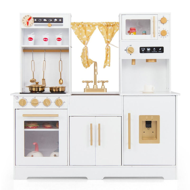 White Wooden Play Kitchen with Coffee Maker, Lights and Sounds, White, view 2
