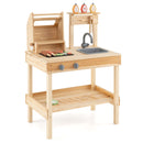 Wooden Barbecue Grill Playset with Sink and Play Food – Natural product view 4