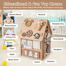 Wooden Busy House with Activity Panels and Storage – attached play features and controls