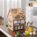 Wooden Busy House with Activity Panels and Storage – busy house shown on a table