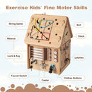 Wooden Busy House with Activity Panels and Storage – clock latches and lacing activities