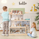 Wooden Dollhouse with Balcony, Pretend Pool and Furniture – Light Green product view 1