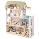 Wooden Dollhouse with Balcony, Pretend Pool and Furniture – Light Green product view 3