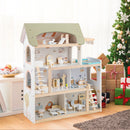 Wooden Dollhouse with Balcony, Pretend Pool and Furniture – Light Green product view 6