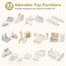 Wooden Dollhouse with Balcony, Pretend Pool and Furniture – Light Green product view 9