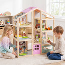 Wooden Dollhouse with Garage, Furniture and Three Figures – Pink product view 1
