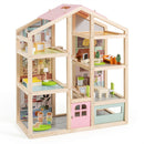 Wooden Dollhouse with Garage, Furniture and Three Figures – Pink product view 3