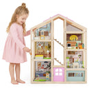 Wooden Dollhouse with Garage, Furniture and Three Figures – Pink product view 4