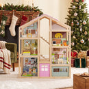 Wooden Dollhouse with Garage, Furniture and Three Figures – Pink product view 6