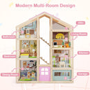 Wooden Dollhouse with Garage, Furniture and Three Figures – Pink product view 8
