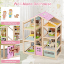 Wooden Dollhouse with Garage, Furniture and Three Figures – Pink product view 10