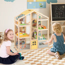 Wooden Dollhouse with Garage, Furniture and Three Figures – Natural product view 1