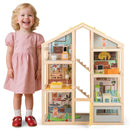 Wooden Dollhouse with Garage, Furniture and Three Figures – Natural product view 4