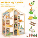 Wooden Dollhouse with Garage, Furniture and Three Figures – Natural product view 10