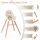 Wooden High Chair with Adjustable Double Tray – Beige – product view