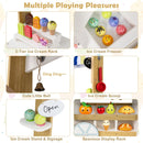 Wooden Ice Cream Cart with Cones, Ice Pops and Bell – counter bell stand and display shelves