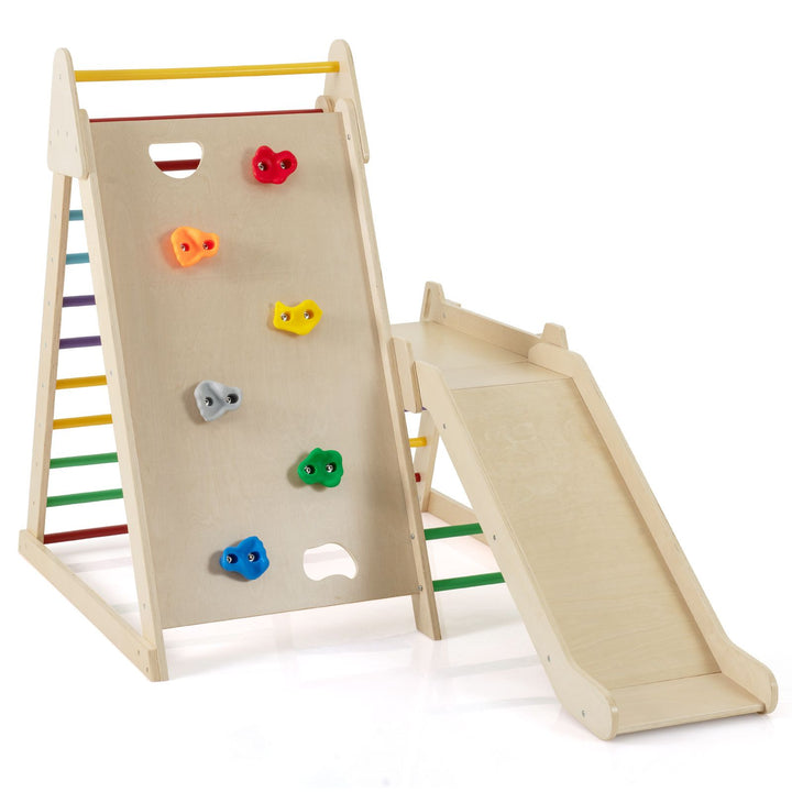 Wooden Indoor Climbing Gym with Rock Wall and Slide – complete climbing gym and slide