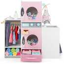 Wooden Laundry Pretend Play Set with Iron and Hangers – open washers curtain and drawer