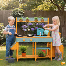 Wooden Mud Kitchen with Planter Boxes and Trellis – Yellow view 1