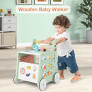 Green wooden kitchen walker used for push-along play