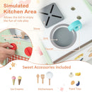 Pretend sink, clicking knobs and included kitchen accessories