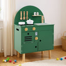 Wooden Play Kitchen with Clicking Knobs and Cookware, Green, view 1