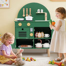 Wooden Play Kitchen with Clicking Knobs and Cookware, Green, view 2