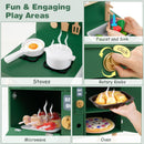 Wooden Play Kitchen with Clicking Knobs and Cookware, Green, view 6