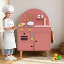 Wooden Play Kitchen with Clicking Knobs and Cookware, Pink, view 1